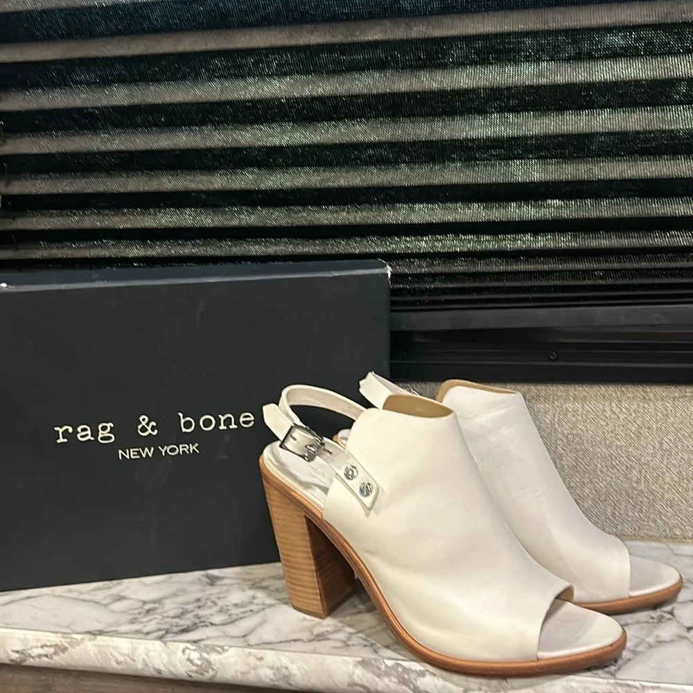 Rag & Bone Women Off White Leather Open Toe Chunky Heel Wyatt Sandal 10.5/41 NIB - Picture 2 of 12